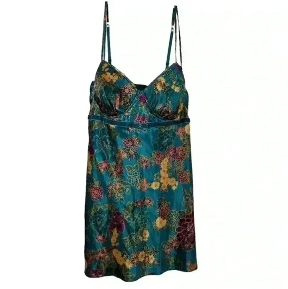 Cacique Womens Babydoll Floral Satin Slip Top Velvet Sz 26/28 Fairy Whimsigoth - Picture 1 of 16
